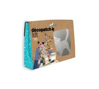 Décopatch KIT012O - Un mini-kit comprenant un animal en papier pulpé blanc, 2 feuilles Décopatch, un pinceau et un pot de vernis colle, CHAT