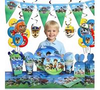 Kit Décoration Anniversaire Chien Mignon - 104 Pièces - Vaisselle Jetable et Ballons - Thème Dessin Animé Enfant