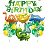 Kit Décoration Anniversaire Dinosaure, Géant Ballon Dinosaure avec Happy Birthday Bannière, Jungle Thème, Ballons Vert Jaune pour Fête Garçon Enfants