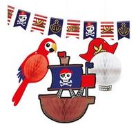 Amscan Kit de décoration 9909918 Pirate – 4 pièces (1 bannière, 3 décorations nid d'abeille)
