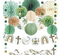 Kit Décoration Deco Bapteme Sauge Vert, Thème Religieux pour Première Communion, Confirmation, Fête Chrétienne avec Accessoires de Suspension-Syoulin