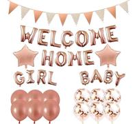 Kit Décoration Welcome Home Baby - Ballons Aluminium Bleu, Guirlande & Confettis - Idéal Baby Shower Garçon/Fille & Naissance (Or rose)