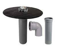 Kit d'écoulement de toit plat DN 70 avec piège à feuilles au choix avec arc et tuyau HT, bride de bitume, gully de toit, entrée, drainage de toit, DN 75 (coude 87° + tuyau HT de 250 mm)