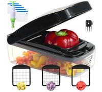 Kit Découpe & Conservation Sous-Vide 3-en-1 | Coupe-Légumes 3 Tailles de Dés + 5 Sacs Réutilisables avec Pompe | Idéal Batch Cooking & Fraîcheur Longue Durée