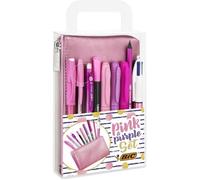 Kit d'écriture - BIC - Pink & Purple Party - 9 instruments - Trousse rose métallisée - Stylo 4 Couleurs Shine