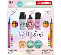Kit d'écriture - STABILO - Mini World Pastellove - 18 pièces - Couleurs pastel - Mixte