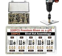 Kit d'écrous rivet 320 pièces M3-M8 en acier au carbone, outils auto | Outils de Fixation pour Inserts pour Mobilier Industriel, Électroménager, Vélo, Atelier de
