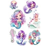 Kit d'écussons thermocollants sirène, pieuvre, hippocampe, sirène, sous-marin pour textiles, enfants, anniversaire, t-shirt, sac de gym, costume, bricolage, cadeau, sac à dos, sac d'école, crèche