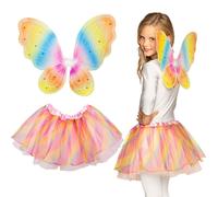 KIT DÉGUISEMENT FÉE AILES TUTU ARC-EN-CIEL FILLE