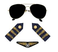 Kit Déguisement Pilote - BOLLAND - Lunettes - Badge - Épaulettes - Noir