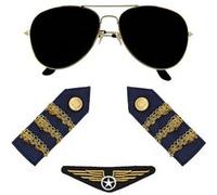 kit déguisement pilote lunettes badge épaulettes - - noir - boland 33202 Noir G