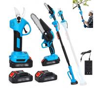 Kit d'Élagage d'Arbres 4 en 1 Scie à Perche et Sécateur Électrique