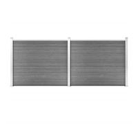 Kit d'éléments de clôture WPC 353 x 146 cm gris : clôture de jardin durable avec grain de bois et profil supérieur en aluminium pour l'intimité et la sécurité, montage et extension faciles