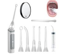 Kit d'élimination des calculs amygdaliens en 3 étapes: dispositif d'aspiration rechargeable, seringue incurvée et miroir x5 for un nettoyage en profondeur et une fraîcheur buccale durable.(NASA009)