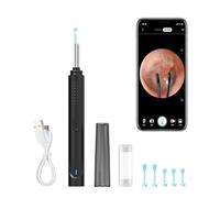 Kit D'élimination Du Cérumen, Nettoyeur D'oreille Avec Caméra, 6 Lumières LED Et 6 Cuillères Auriculaires, Otoscope WiFi Pour Android Et IOS,Black
