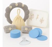 Kit Démaquillant Lavable & Bandeau Spa Femme - Disques Réutilisables, Éponges & Pochette de Rangement - Accessoires Beauté Zéro Déchet pour Soin du Visage & Peaux Sensibles