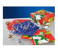 Kit d'emballage cadeau - INFACTORY - Noël - 14 pièces - Rouge, Bleu, Doré, Argenté - Papier, Ruban, Nœuds