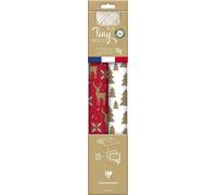 Kit D'emballage Cadeau Zéro Plastique - 2 Rouleaux Papier Cadeau Kraft Recyclé 5mx35cm - Bobine Ruban 20m + 10 Étiquettes Cadeaux A Découper - Rouge/Blanc -Emballage Responsable