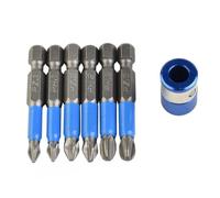 Kit d'embouts de tournevis antidérapants 50 mm 6 pièces PH/PZ série comprenant PH1 PH2 PH3 PZ1 PZ2 PZ3 et 1 aimant pour bague compatible avec tournevis 1/4"
