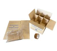 Kit Déménagement, 2 Cartons 32x34x26 cm avec Séparateurs pour 12 Verres à Pied, Adhésif 48mmx66m