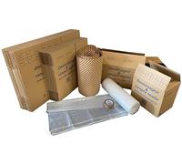 Kit déménagement T2 complet - 43 pièces : 15 cartons standard (57L), 15 cartons livres (28L), 10 papiers bulle biodégradables 0,5x1 m, 1 adhésif 68 m, 1 sac fourre-tout 150L, 1 film bulle 0,5 x 10 m