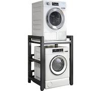 Kit d'empilage réglable - Capacité de 400 kg - Unité de rangement à linge pour lave-linge et sèche-linge à chargement frontal - Étagère portable peu encombrante, cadre noir avec étagères blanches