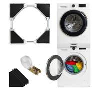 Kit d'empilage universel pour lave-linge et sèche-linge avec 4 crochets, kit d'étagère empilable réglable pour machine à laver et sèche-linge de 45 à 70 cm avec cordes à cliquet et pieds