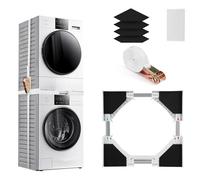 Kit d'empilage universel pour lave-linge et sèche-linge, kit de cadre empilable réglable pour machine à laver et sèche-linge de 46 à 66 cm, étagère empilable avec cordes à cliquet et pieds