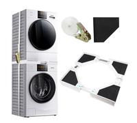 Kit d'empilage universel pour lave-linge et sèche-linge, kits d'empilage réglables compatibles avec machine à laver et sèche-linge de 46 à 66 cm, étagère empilable avec cordes à cliquet et pieds