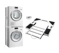 Kit d'empilage universel pour machine à laver et sèche-linge, kit d'empilage réglable avec sangle à cliquet et support extensible pour machine à laver et sèche-linge Largeur 18. 1-28. 3