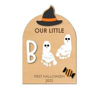 Kit d'Empreinte de Main de Bébé,Art d'Empreinte de Pied en Bois pour Bébé Halloween - Kit Créatif avec Encre pour Ornement Main Cadeau Famille Papa Maman Fête Noël Halloween Chambre