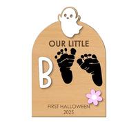 Kit d'Empreinte de Pied pour Bébé | Art d'Empreinte de Pied en Bois pour Bébé Halloween | Plaquette Artisanat Souvenir Pour Parents Chambre Bébé Cadeau Naissance Noël Halloween Déco