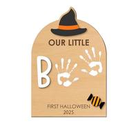 Kit D'Empreintes de Bébé,Art d'Empreinte de Pied en Bois pour Bébé Halloween - Coussinet d'Empreintes Main Cadeau Parents Naissance Noël