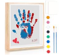 Kit d'empreintes de main de famille - 25,4 cm - Kit d'empreintes de pieds de bébé en bois - Ensemble de cadres photo en bois - Avec pinceau pigment de 8 couleurs - Papier râpe - Pour fête prénatale et