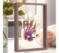 Kit d'empreintes de main familiales, cadre en bois, coffret cadeau infini, peintures non toxiques, feuilles transparentes (marron)