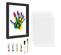 Kit d'empreintes de main pour famille - Mémorial - Cadre photo - Logement pour 4 membres de la famille - Avec cadre et plaque - Pinceaux de couleur pour fête prénatale, cadeaux et décorations de