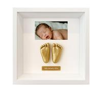 Kit d'Empreintes de Mains et de Pieds de Bébé Personnalisable, Cadre-Souvenir en Plâtre pour Empreintes, Cadre Photo pour Chambre de Nouveau-Né, Réplique 3D avec Texte et Photos, Cadeaux Jeunes Mamans