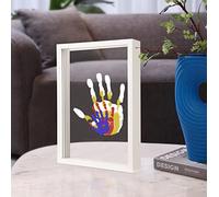 Kit d'empreintes de mains familiales, cadre en bois souvenir artisanal, coffret cadeau Endlos, peintures non toxiques, feuilles transparentes (White)