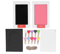 Kit d'empreintes de mains sans encre pour bébé Tampon encreur Clean Touch Matériau de haute qualité sûr Tampon souvenir pour nouveau-né de fête prénatale Bois composite PVC 12,5 (Noir et rose)