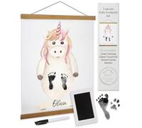 Kit d'empreintes de pieds de bébé licorne - Mémorisez les empreintes de pieds de bébé avec ce kit d'empreintes de pieds de nouveau-né sans encre unique en son genre - Cadeau de fête prénatale licorne
