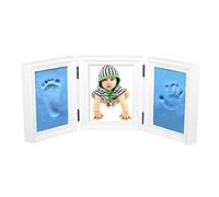 Kit d'empreintes et Moulage Cadre Photo Bebe Empreinte de Main Pied Trois Pliants Cadre Souvenir en Bois Cadeau de Naissance pour Nouveau-né Anniversaire Noël Baptême Décoration Bureau Chambre Table