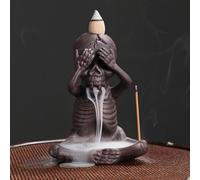 Kit d'encens à refoulement gothique en forme de tête de mort, brûleur en cascade avec support + bâtons de cônes, ensemble de décoration unique (ne voit pas)