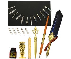 Kit d'encre plume d'oie - Kit de stylo à couronne de calligraphie vintage | Stylo plume et ensemble d'encre, stylos à cacheter enveloppe de timbre, outil d'écriture, dessin de