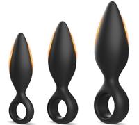 Kit d'Entraînement Anal 3 Tailles en Silicone Souple avec Base Évasée et Tige Courbée pour Massage Prostatique et Point G, Utilisation Prolongée - Jouet Adulte pour Hommes, Femmes et Couples