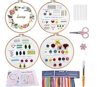 Kit d'entraînement au point de broderie pour débutants, 4 ensembles de broderie pour apprendre 30 points différents pour les amateurs d'artisanat point à la main avec tissu de broderie avec techniques