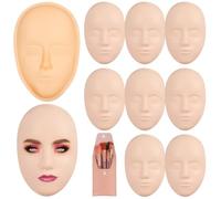 Kit d'entraînement du maquillage pour débutant - 8 visages de mannequin en silicone, 8 pinceaux et 1 planche d'entraînement pour maquillage permanent et art