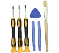 Kit d'entretien 7 en 1 pour manette de jeu avec têtes de tournevis magnétiques T6 T8, double levier et brosse de nettoyage ronde plate pour les réparations (D)