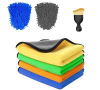 Kit d'entretien automobile 7 pièces, chiffon sec en microfibres, non pelucheux, non tachant, absorbant, léger et doux, pour sécher et polir la voiture sans la rayer, avec gants, brosse, crochet