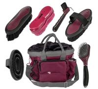 Kit d'entretien cheval Bordeaux Edition | 7 pièces avec sac de nettoyage - Brosses, étrille et grattoir à sabots pour l'entretien des chevaux | Kit complet pour fourrure, crinière et sabots | Bordeaux