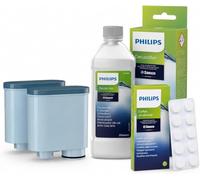 Kit d'entretien complet pour machine à café Philips - nettoyage, détartrage | 6 pastilles dégraissantes d'origine CA6704/10, détartrant liquide 250 ml et 2 filtres Aquafloow compatibles AquaClean